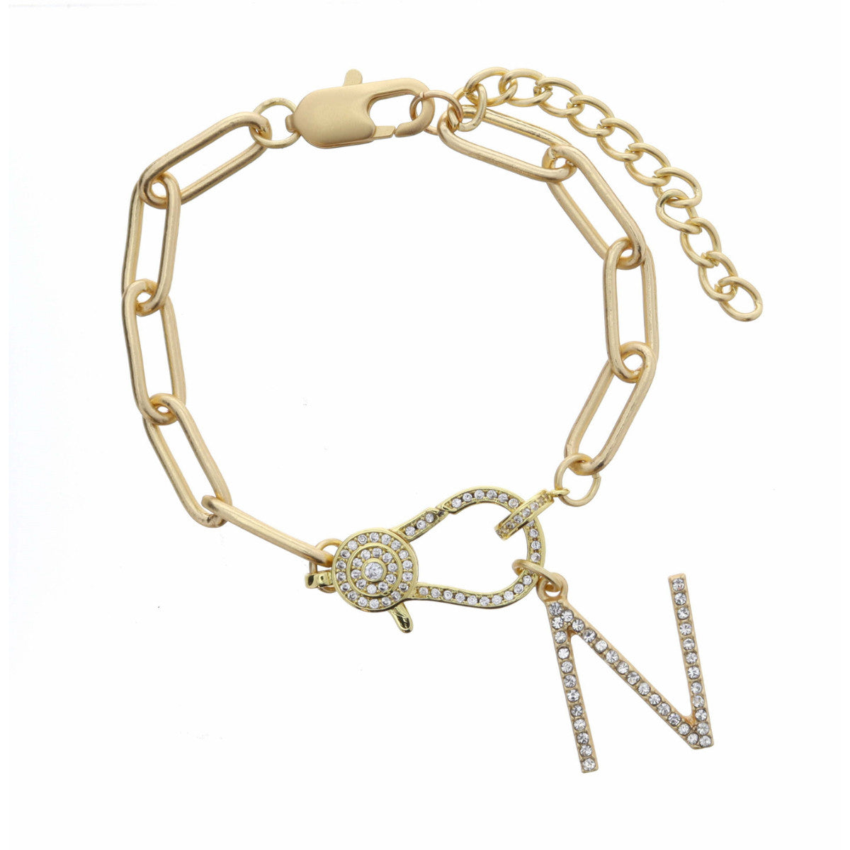 Crystal Initial Gold Link Bracelet