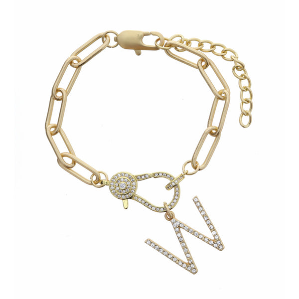 Crystal Initial Gold Link Bracelet