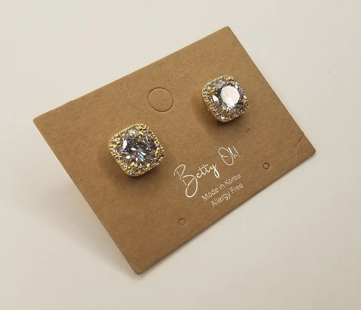 Square Diamond Halo Stud Earrings