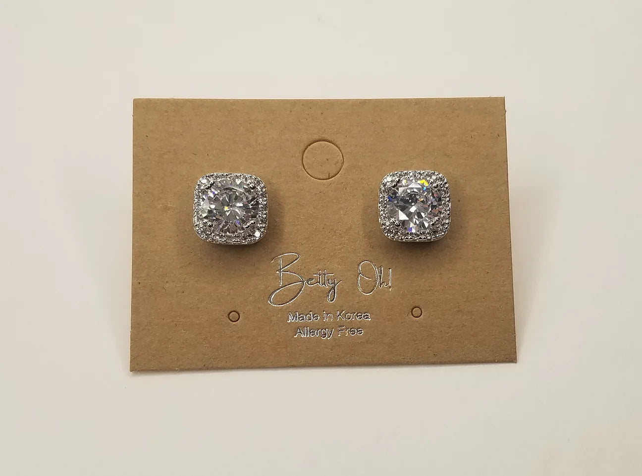 Square Diamond Halo Stud Earrings