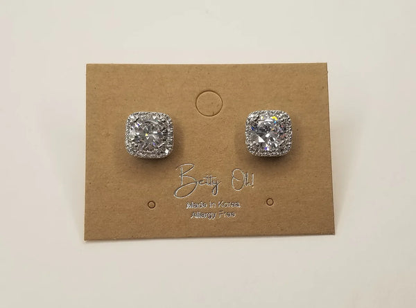 Square Diamond Halo Stud Earrings