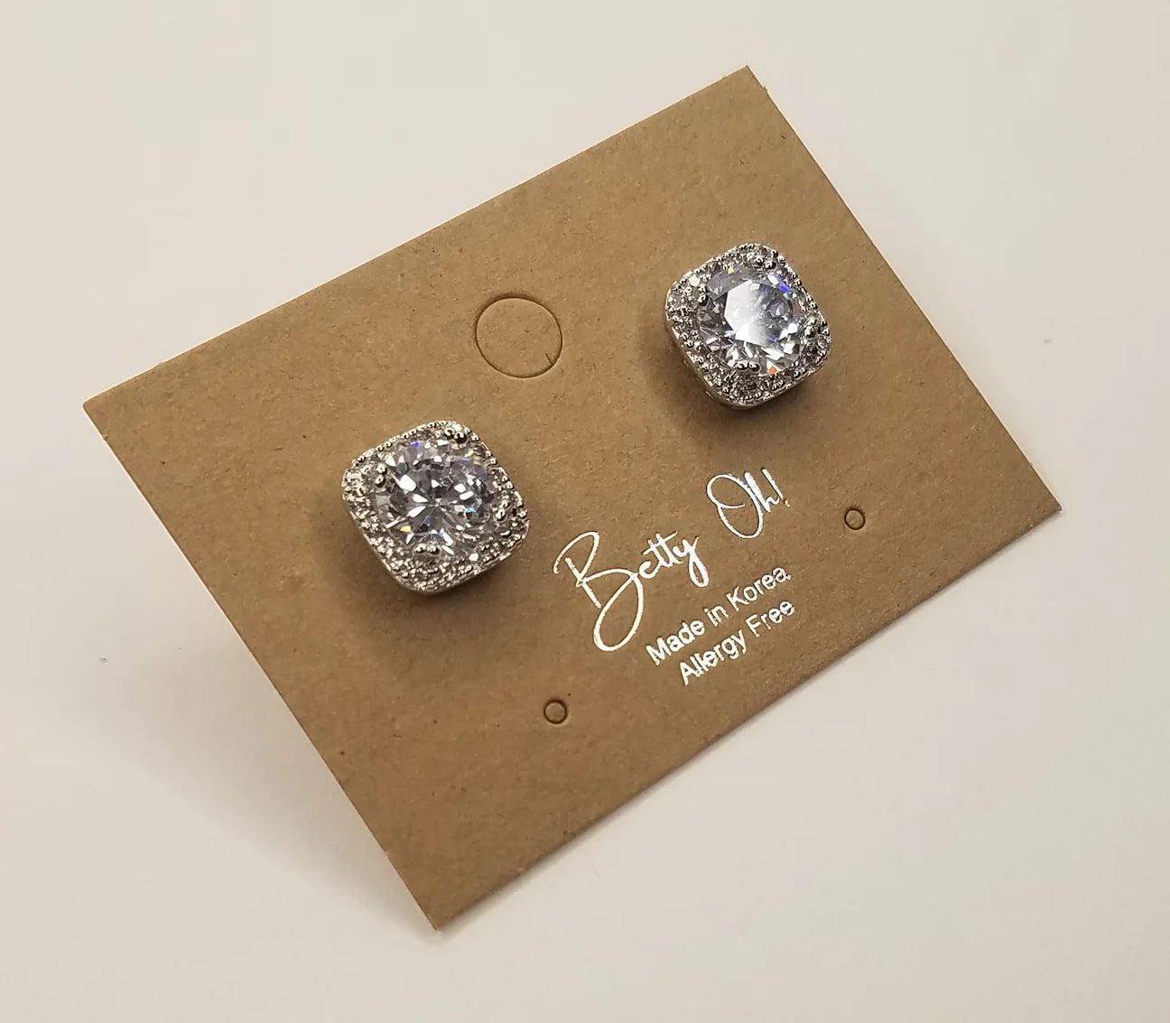 Square Diamond Halo Stud Earrings