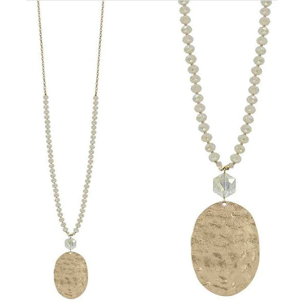 Natural Oval Hammered Metal Necklace