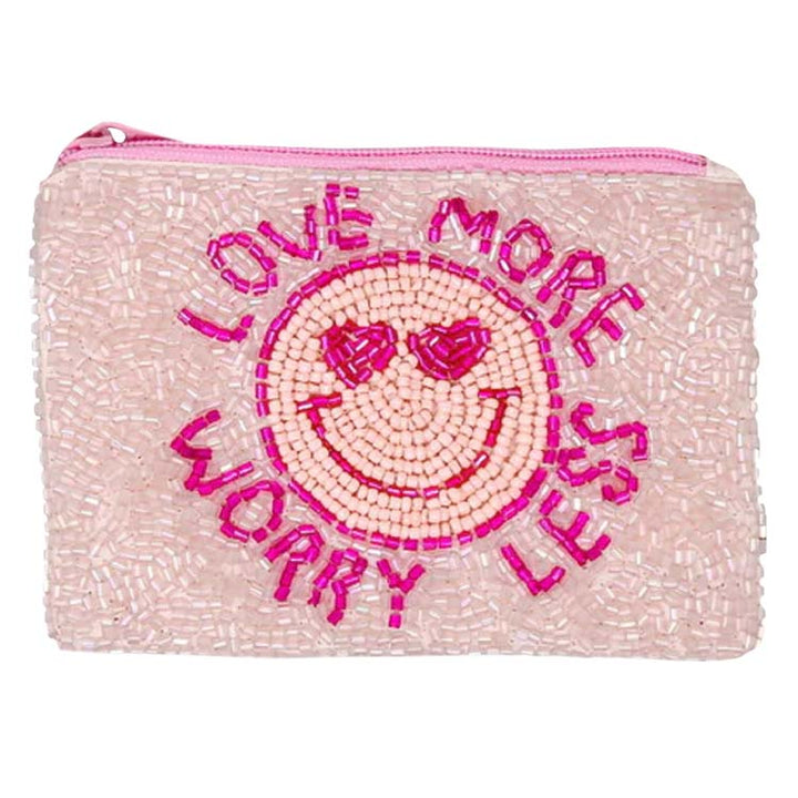 Love More Worry Less Beaded Coin Purse