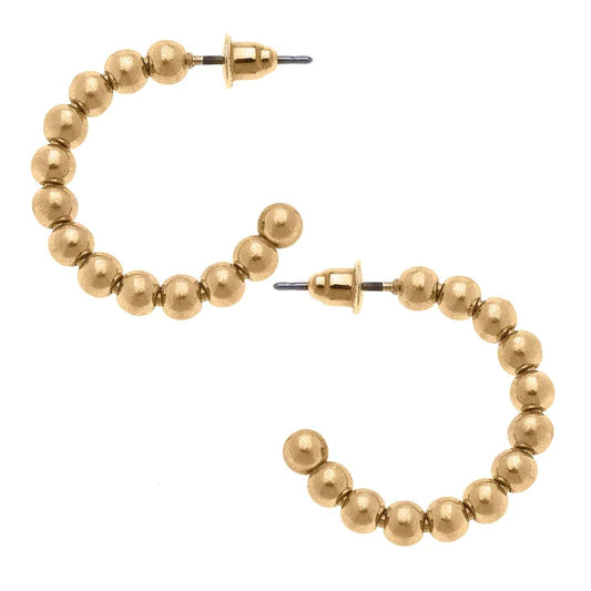 Bree Ball Bead Hoop Earrings in Worn Gold